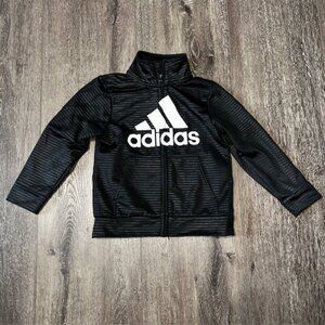 Adidas Track Jacket Warm Up Top 3T Toddler Black Full Zip Logo 100% Polyester
